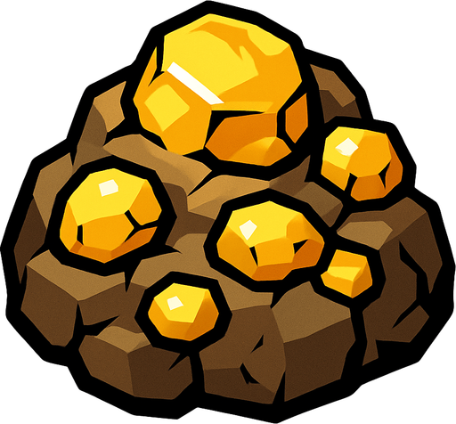 Altın cevheri.
In-Game asset.  2d.  High contrast.  No shadows