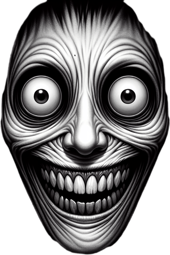 jumpscare face.
Single Game Texture. In-Game asset. 2d. Blank background. High contrast. No shadows.