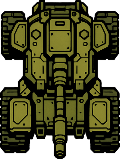 Top view of a Heavy armored military ground drone.
In-Game asset.  2d.  High contrast.  No shadows