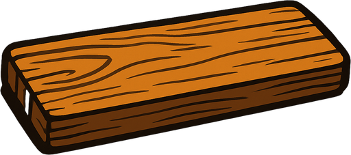 una tabla de madera alargada como si fuese de una cocina.
In-Game asset.  2d.  High contrast.  No shadows