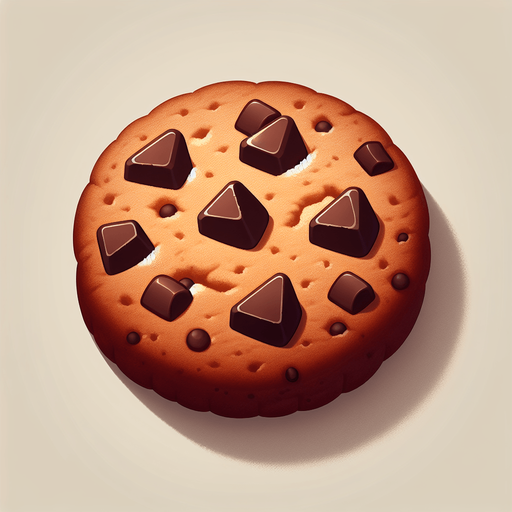 A chocolate chip cookie.
Single Game Texture.  In-Game asset.  2d.  Blank background.  High contrast.  No shadows