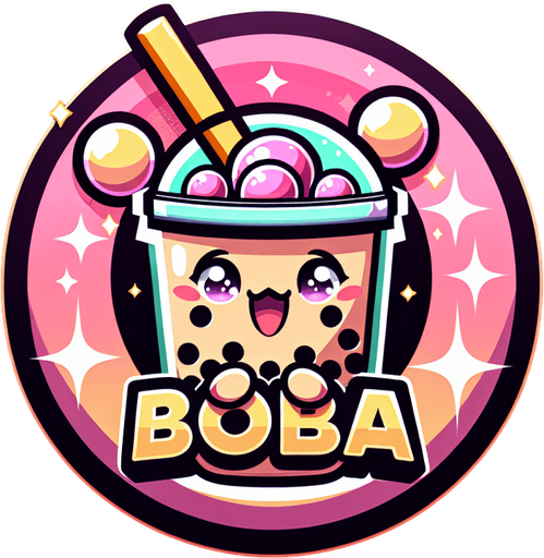 boba tea shop logo, kawaii anime, circular logo 
Single Game Texture. In-Game asset. 2d. Blank background. High contrast. No shadows.