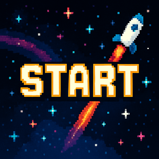 Start в космической пмксельном стиле.
In-Game asset.  2d.  High contrast.  No shadows