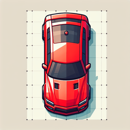Carro rojo visto desde arriba.
Single Game Texture.  In-Game asset.  2d.  Blank background.  High contrast.  No shadows
