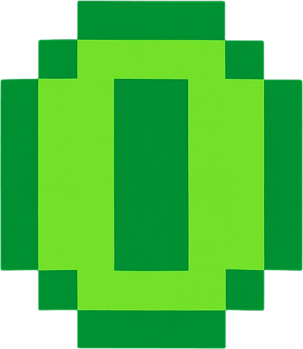 3x3 pixel green coin.
In-Game asset.  2d.  High contrast.  No shadows. retro arcade. Pixel art