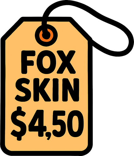 price tag that says fox skin $4.50.
In-Game asset.  2d.  High contrast.  No shadows
