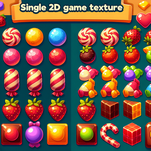 sweet candy.
Single Game Texture. In-Game asset. 2d. Blank background. High contrast. No shadows.