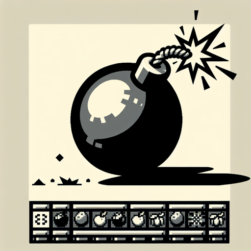 firing Bomb Asset firing on top of the bomb thread: Approximately 512x512 pixels. Consistent with fruit sizes to maintain visual coherence..
Single Game Texture.  In-Game asset.  2d.  Blank background.  High contrast.  No shadows