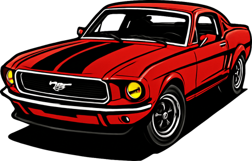 red mustang with tekken style.
In-Game asset.  2d.  High contrast.  No shadows. tekken style. tekken style