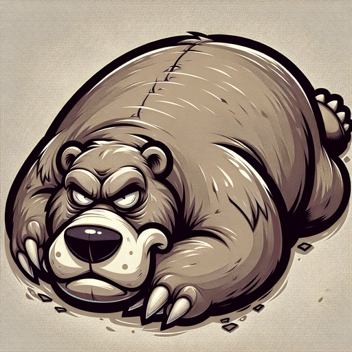 angry big bear, lying down and sleeping, top view, cartoon style.
Single Game Texture. In-Game asset. 2d. Blank background. High contrast. No shadows.