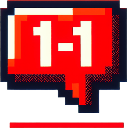 ubbe speech with red text inside saying "-1". pixelated. 8 bit..
Single Game Texture. In-Game asset. 2d. Blank background. High contrast. No shadows.