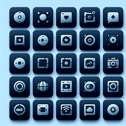 Collection of high definition modern rounded squares buttons.
icons : image, frame, ...
Simple backgrounds. 
Few dark-blue colours .
