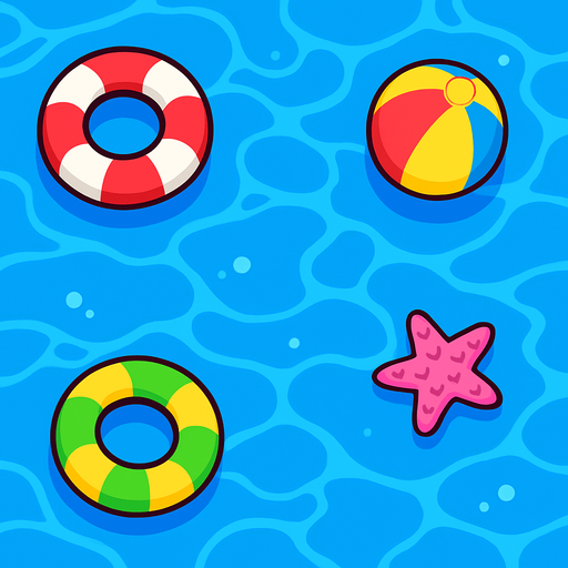 has un fondo de agua animada con algunos objetos como flotadores.
In-Game asset.  2d.  High contrast.  No shadows
