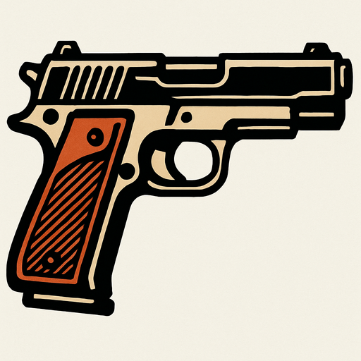 Arme a feu.
In-Game asset.  2d.  High contrast.  No shadows
