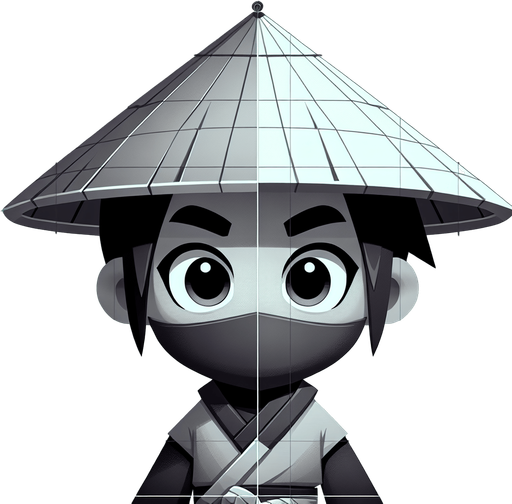 2d animated character Young ninja chinese qith triangular hat game.
Single Game Texture.  High contrast.  No shadows
