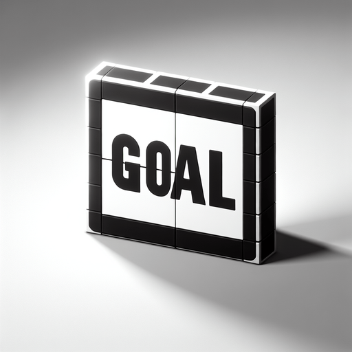 message that reads ''GOAL''. black and white. Single Game Texture. In-Game asset. 2d. Blank background. High contrast. No shadows.