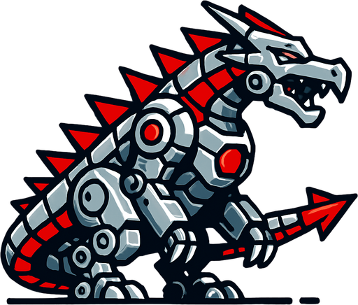 silver red row dragon mecha side scroller.
In-Game asset.  2d.  High contrast.  No shadows