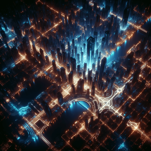The lights of a futuristic city in the dark at night. Very high above it looking straight down like from an airplane or a map. Background for an endlessly scrolling game..
Single Game Texture. In-Game asset. 2d. Blank background. High contrast. No shadows.