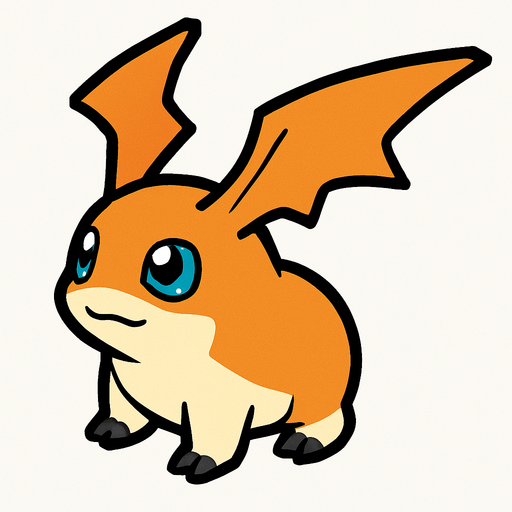 Patamon viendo a la derecha, perspectiva isometrica.
In-Game asset.  2d.  High contrast.  No shadows