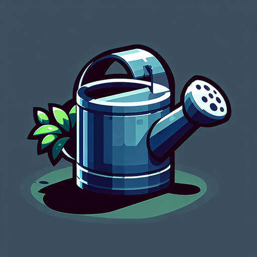 Watering can.
Single Game Texture.  In-Game asset.  2d.  Blank background.  High contrast.  No shadows