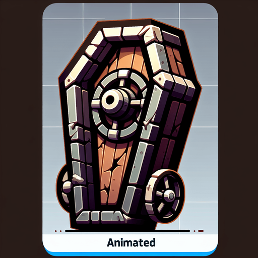 tekerlekli animasyon bir tabut ve dikey pozisyonda.
Single Game Texture. In-Game asset. 2d. Blank background. High contrast. No shadows.