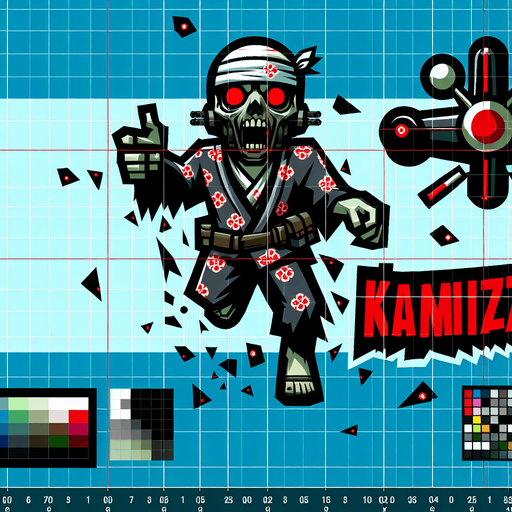 zombie kamikaze, vertical top view.
Single Game Texture. In-Game asset. 2d. Blank background. High contrast. No shadows.