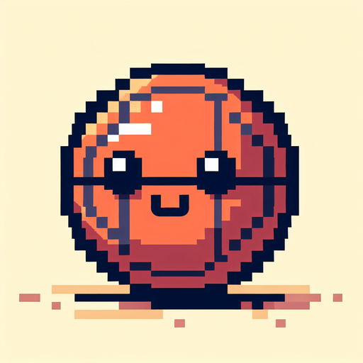 pixel art basketball with a smiley face looking left.
Single Game Texture. In-Game asset. 2d. Blank background. High contrast. No shadows.