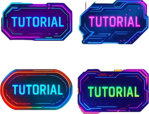 Buttons have text "Tutorial". cyberpunk. abstract. Futuer. different colors. HD colors. yellow background