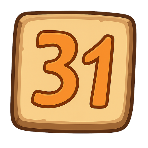 31 block. No background. Transparent background. Blank background. No shadows. 2d. In-Game asset. flat