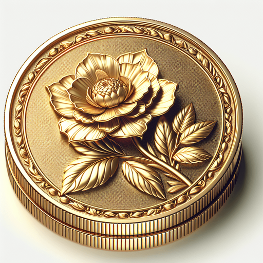 Gold coin.
Single Game Texture.  In-Game asset.  2d.  Blank background.  No shadows