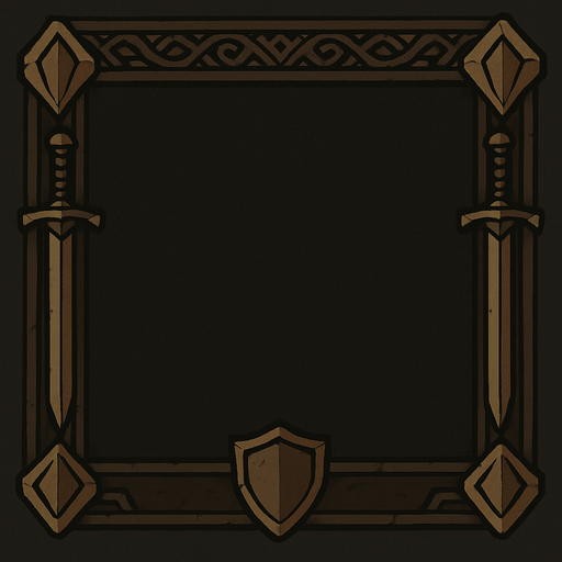 rectangular frame, medevil concept  without text and dark color platte.
In-Game asset.  2d.  High contrast.  No shadows