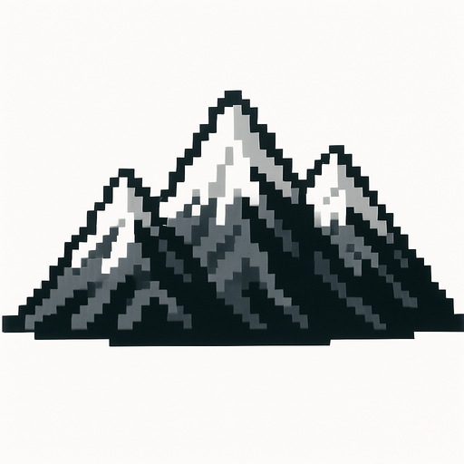 Generame una montañas pixelar en fondo blanco.
In-Game asset.  2d.  High contrast.  No shadows
