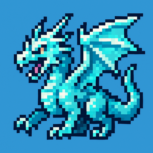 Ice dragon pixel.
In-Game asset.  2d.  High contrast.  No shadows