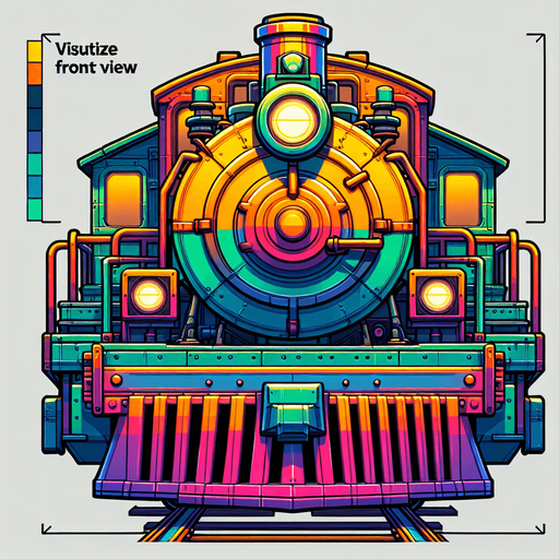 Colorful Train  engine looking  straight with no background ..
Single Game Texture. In-Game asset. 2d. Blank background. High contrast. No shadows.