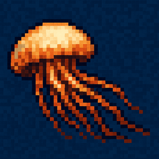 realistic pixel horizontal jellyfish.
In-Game asset.  2d.  High contrast.  No shadows