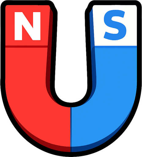 A red and blue Survivor.io style 2D U-shaped (with N and S) magnet made by HABBY PTE. LTD..
In-Game asset.  2d.  High contrast.  No shadows