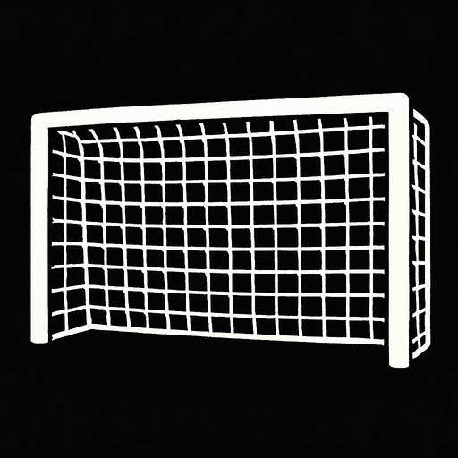 Yatay, beyaz, dikdörtgen futbol kalesi filesi.
In-Game asset.  2d.  High contrast.  No shadows