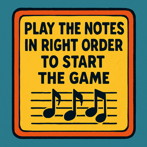 Sign that says play the notes in right order to start the game.
In-Game asset.  2d.  High contrast.  No shadows