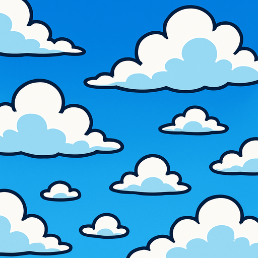 Fond d'écran ciel avec nuages.
In-Game asset.  2d.  High contrast.  No shadows