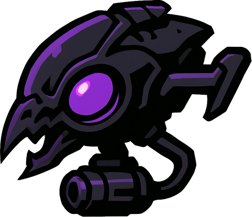 military black purple alien drone. side scroller view.
In-Game asset.  2d.  High contrast.  No shadows