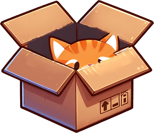 cute Chibi ginger cat peeking looks from the box into the camera. Cheeky, happy.