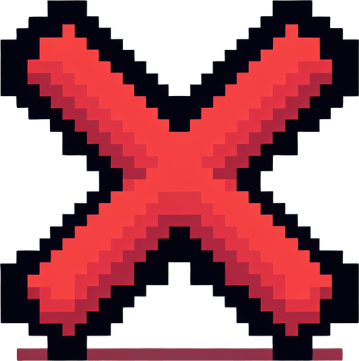 pixel art of a red cross out.
Single Game Texture. In-Game asset. 2d. Blank background. High contrast. No shadows.