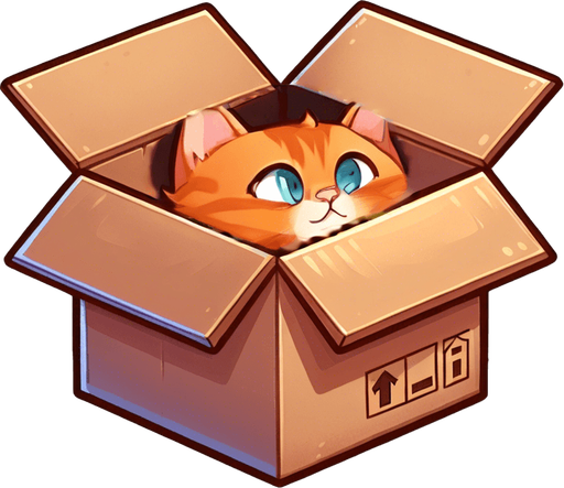 Detail of face head and ears of a cute Chibi ginger cat's looking from the box into the camera. Cheeky, happy.