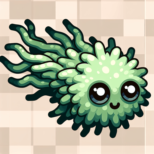 Seeweed with eyes.
Single Game Texture.  In-Game asset.  2d.  Blank background.  High contrast.  No shadows