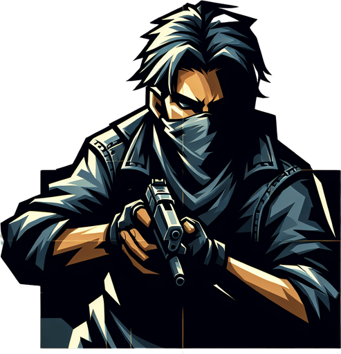 character with a gun looking from above.
Single Game Texture. In-Game asset. 2d. Blank background. High contrast. No shadows.
