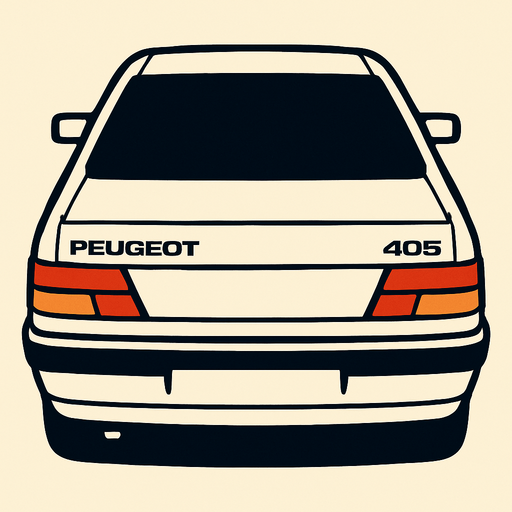 Beyaz Peugeot 405 arkasi ama yukaridan.
In-Game asset.  2d.  High contrast.  No shadows