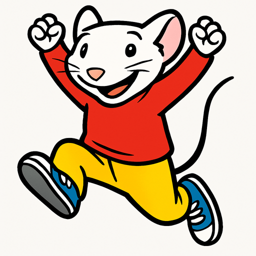 stuart little jumping and raised its arms.
In-Game asset.  2d.  High contrast.  No shadows. facing camera