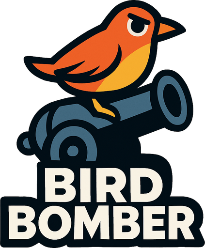 En el logo estera el texto de bird bomber abajo estara un cañon y arriba un pajaro.
In-Game asset.  High contrast.  No shadows
