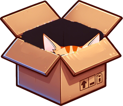 cute Chibi ginger cat peeking looks from the box into the camera. Cheeky, happy.