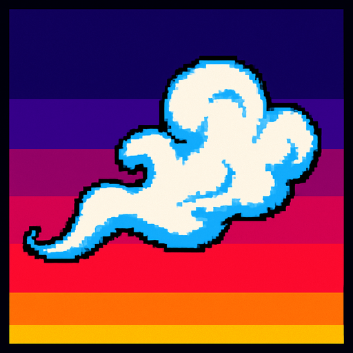 A thin wispy white cloud. 80s arcade machine graphics..
In-Game asset.  2d.  High contrast.  No shadows